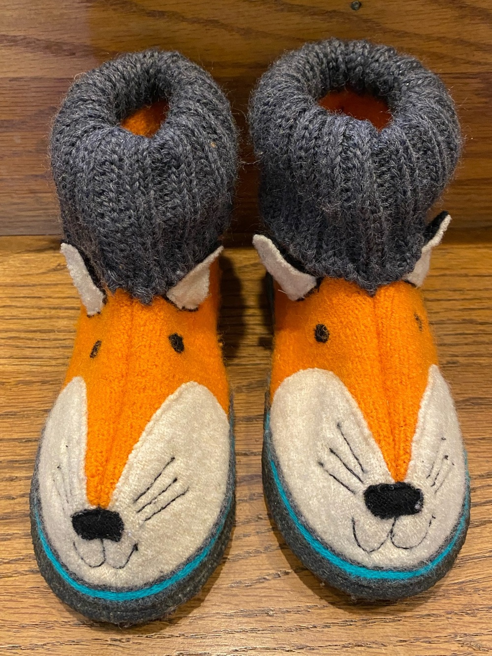 Garnet Hill - Kids Fox Slipper Socks - Orange & Gray - Size 11